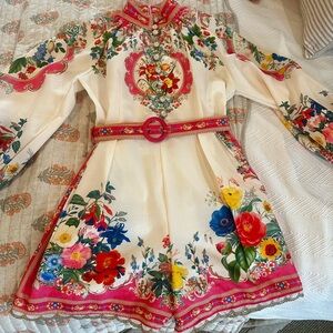 Floral Long Sleeve Romper with Belt